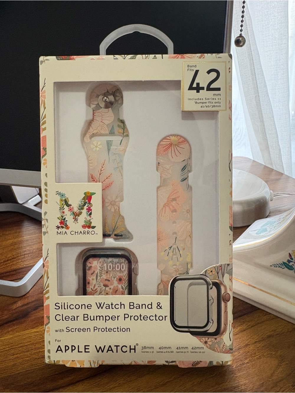 Mia Charro Floral Silicone Apple Watch Band & Clear Bumper Protector - Pink